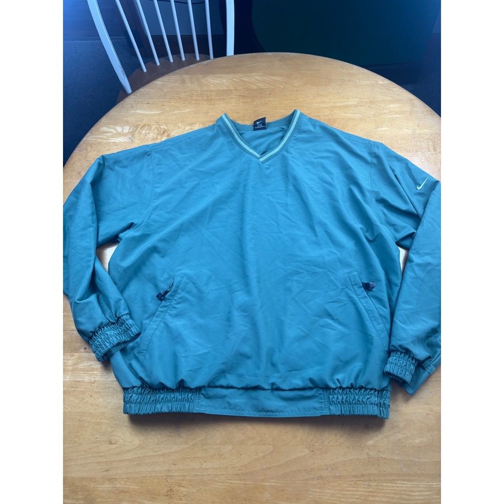 Nike Golf V-Neck Windbreaker Pullover Teal Green Mens XL Zip Pockets Swoosh